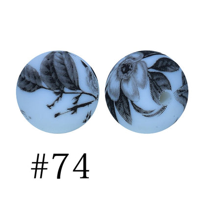 Round Printed Silicone Beads 74