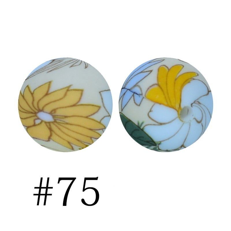 Round Printed Silicone Beads 75