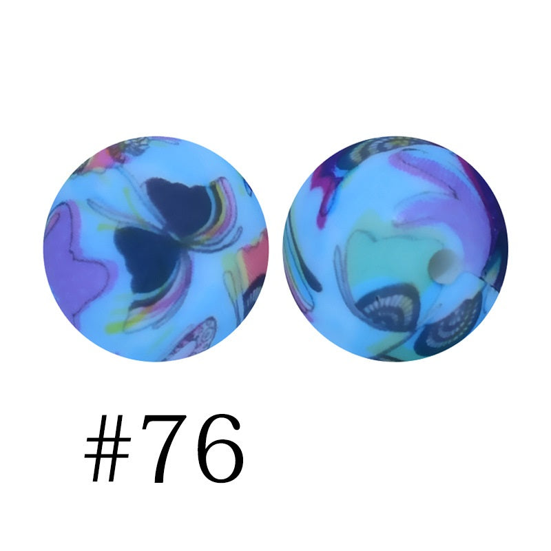 Round Printed Silicone Beads 76