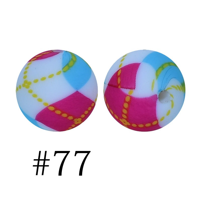 Round Printed Silicone Beads 77