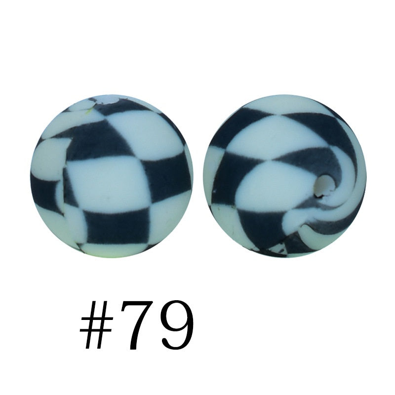 Round Printed Silicone Beads 79