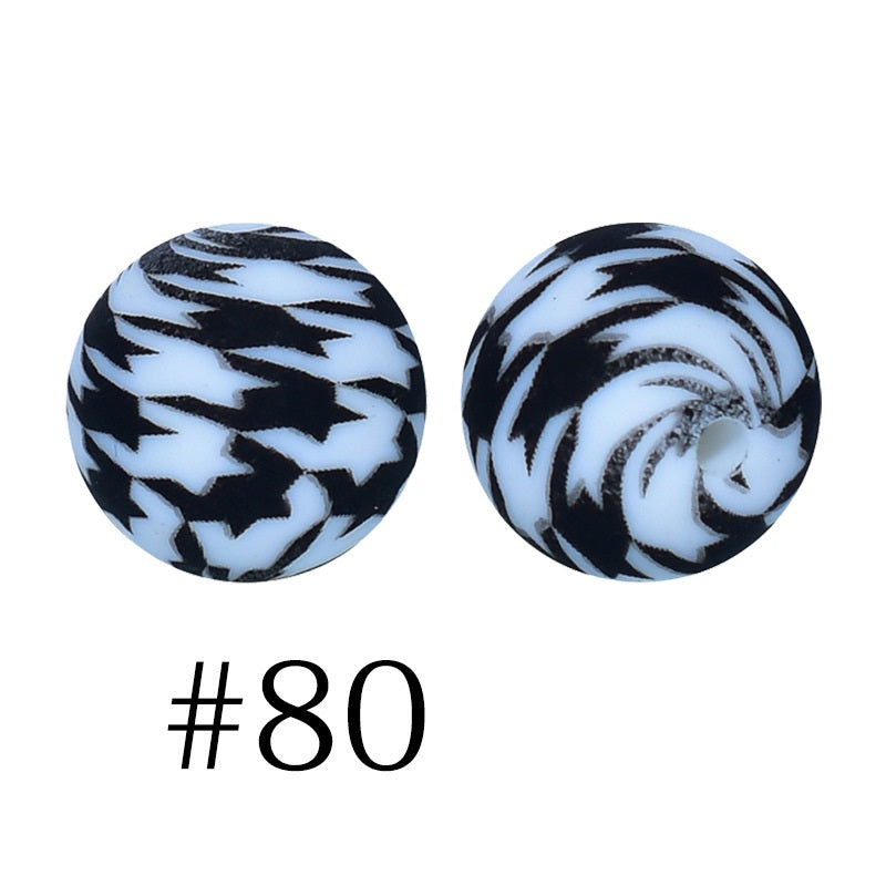 Round Printed Silicone Beads 80