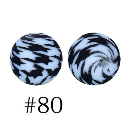 Round Printed Silicone Beads 80