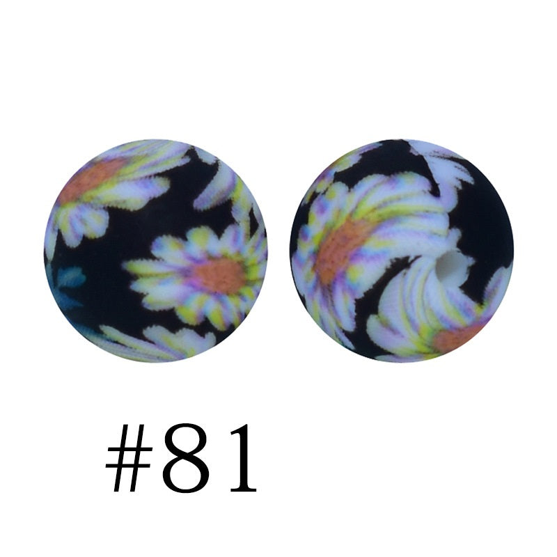 Round Printed Silicone Beads 81