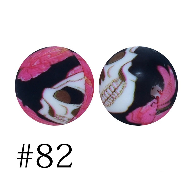 Round Printed Silicone Beads 82