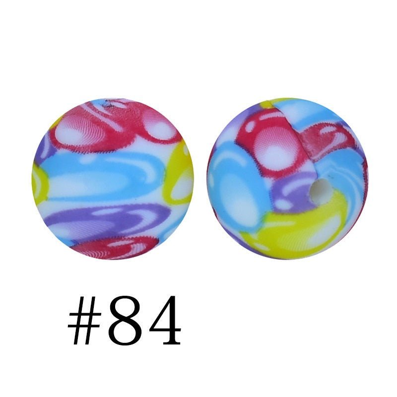 Round Printed Silicone Beads 84