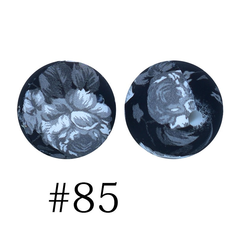 Round Printed Silicone Beads 85