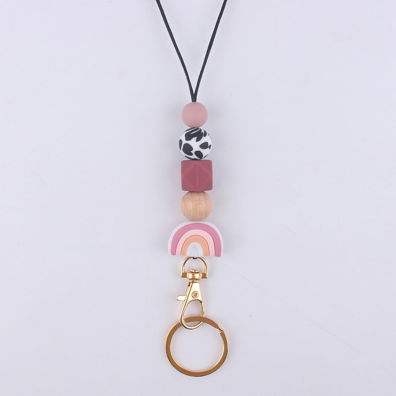 Silicone Rainbow Bead Necklace Wholesale pink