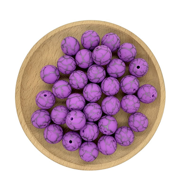 15mm Silicone Beads Crackle Printed Multi Color 50pcs 3