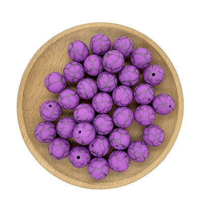 15mm Silicone Beads Crackle Printed Multi Color 50pcs 3