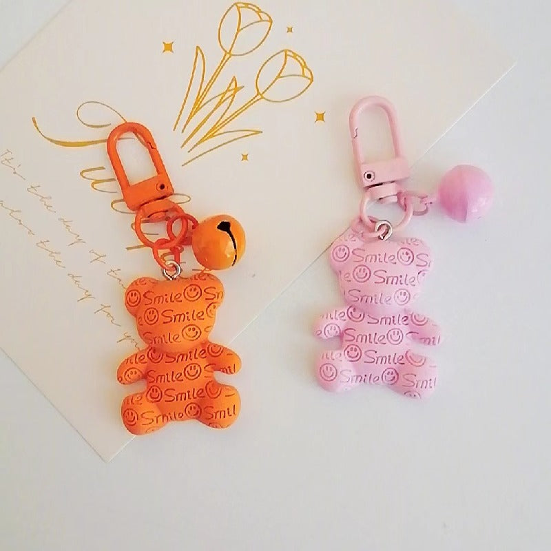 Resin Bear Keychain with Smile Engraving and Bell Charm Colorful 4