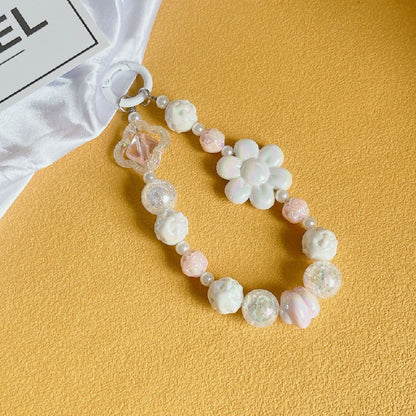 Acrylic Beaded Flower Keychain Pastel Colors Elegant Floral Charm 7
