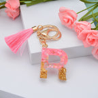 Resin Floral Pink Tassel Monogram Keychain Alphabet Letter A 18