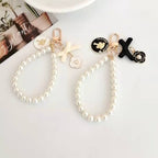 Pearl Beaded Bow Round Charm Keychain Plastic Resin Material 3