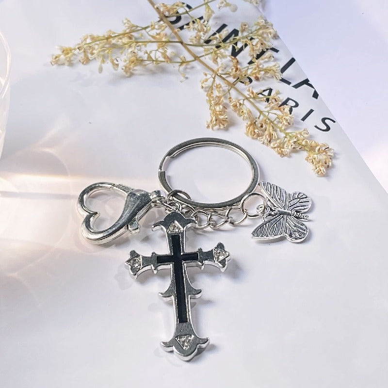 Cross Butterfly Keychain Zinc Alloy Rhinestone Decorative Charm 6