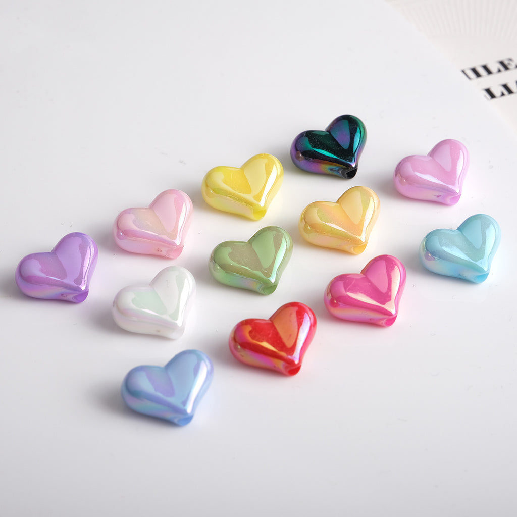 Solid Color Plating Heart Acrylic Flat Beads 13mm 17mm 250pcs 2