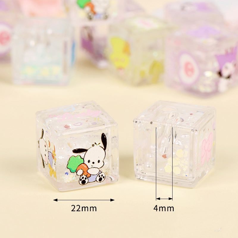 Liquid Glitter Acrylic Square Beads 22mm Sanrio Series 5pcs 2