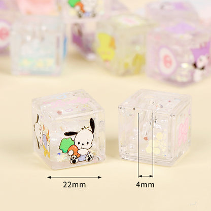 Liquid Glitter Acrylic Square Beads 22mm Sanrio Series 5pcs 2