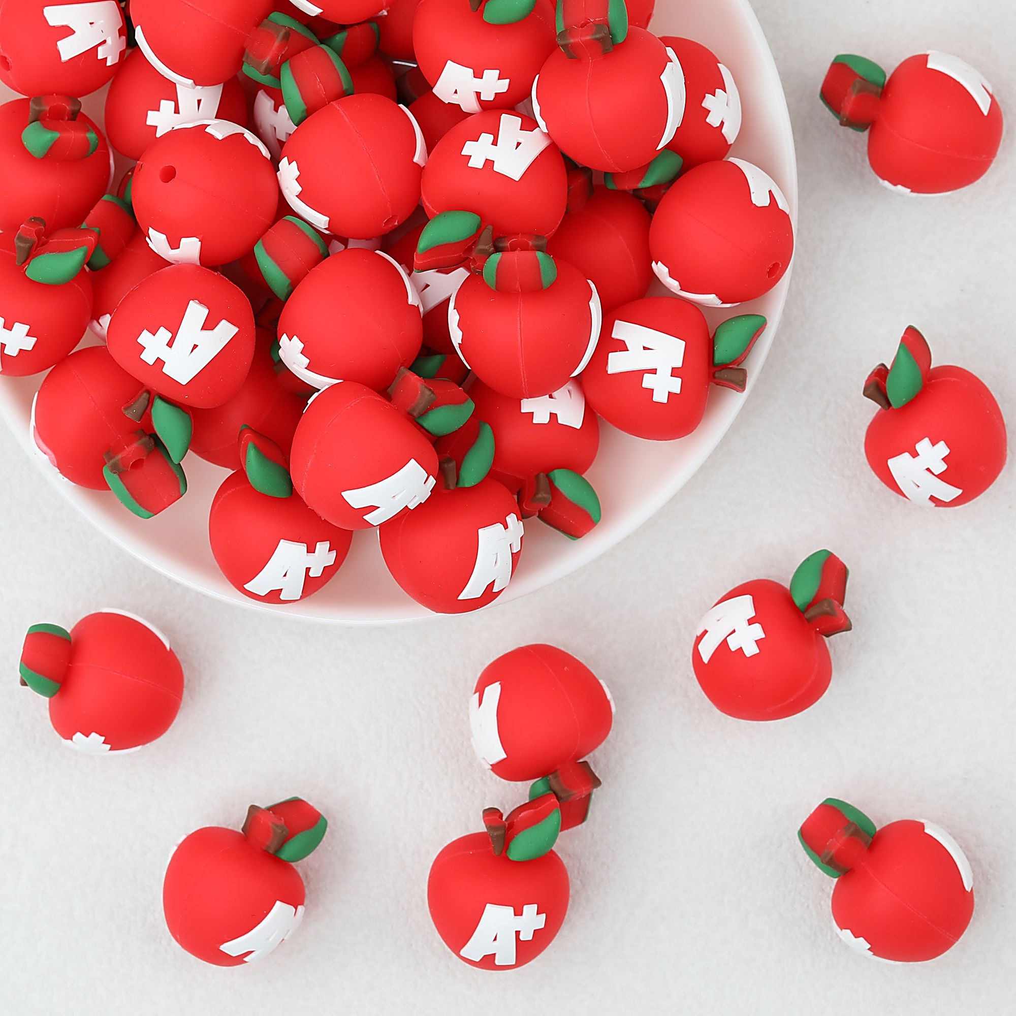 Educational Apple Shape 3D Silicone Focal Beads with A+ Symbol 20pcs