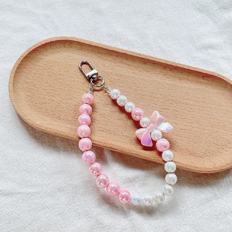Acrylic Beaded Bow Keychain Colorful Glossy Pearl Accents 6