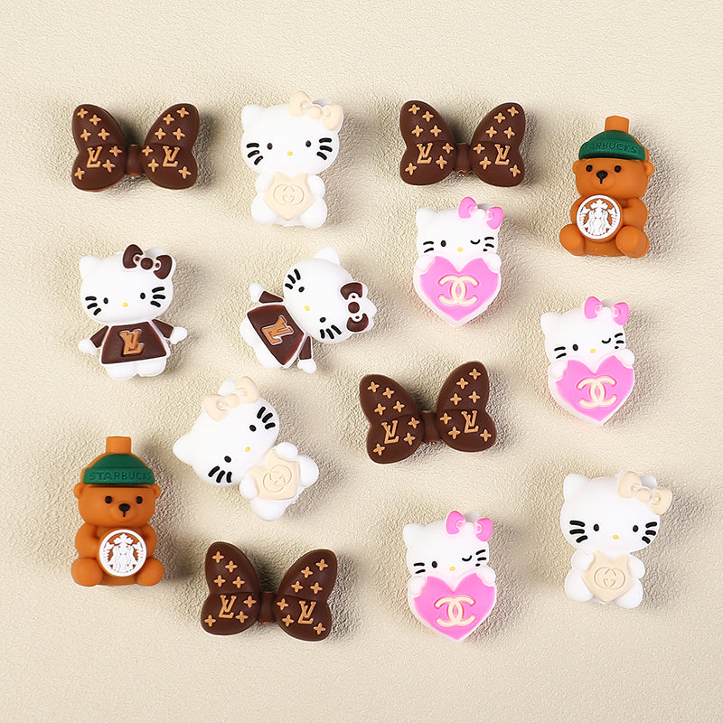 3D Designer Style Silicone Focal Beads Cat Bear Heart Shapes 20pcs 4