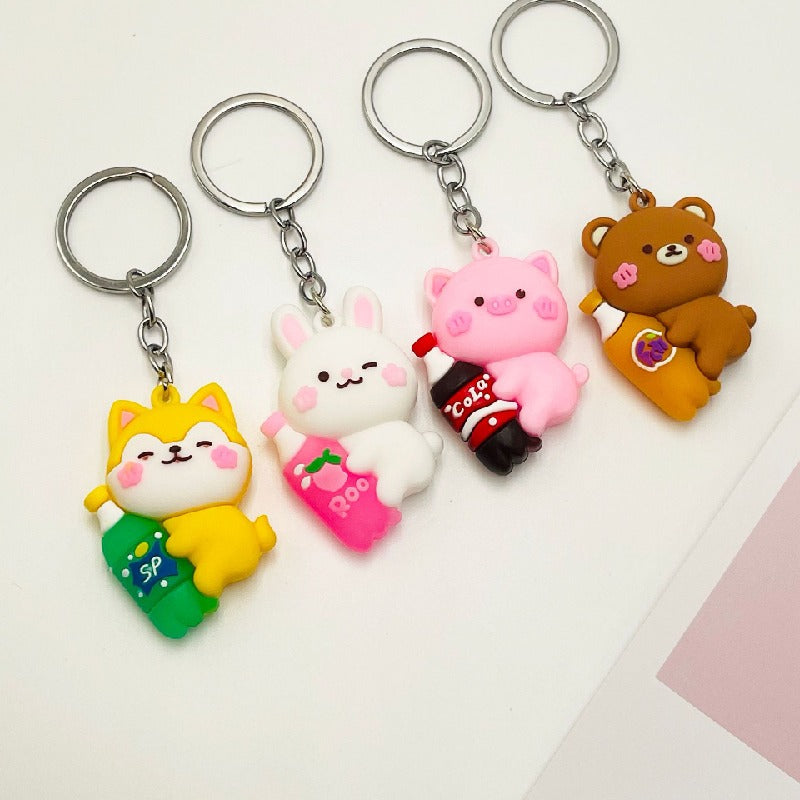 Cartoon Animal Keychain Soft PVC Soda Bottle Design