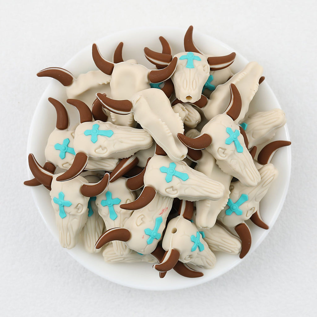 Western Cross Bull Skull 3D Silicone Focal Beads 20pcs