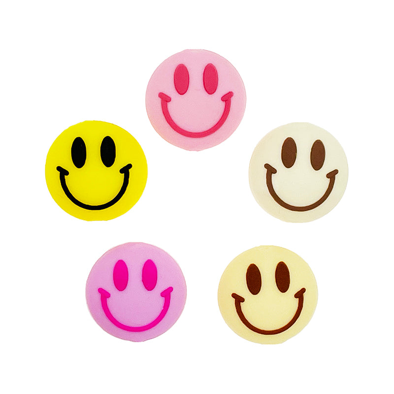 Silicone Focal Beads Smiling Face Bold Eyes Wide Smile 20pcs