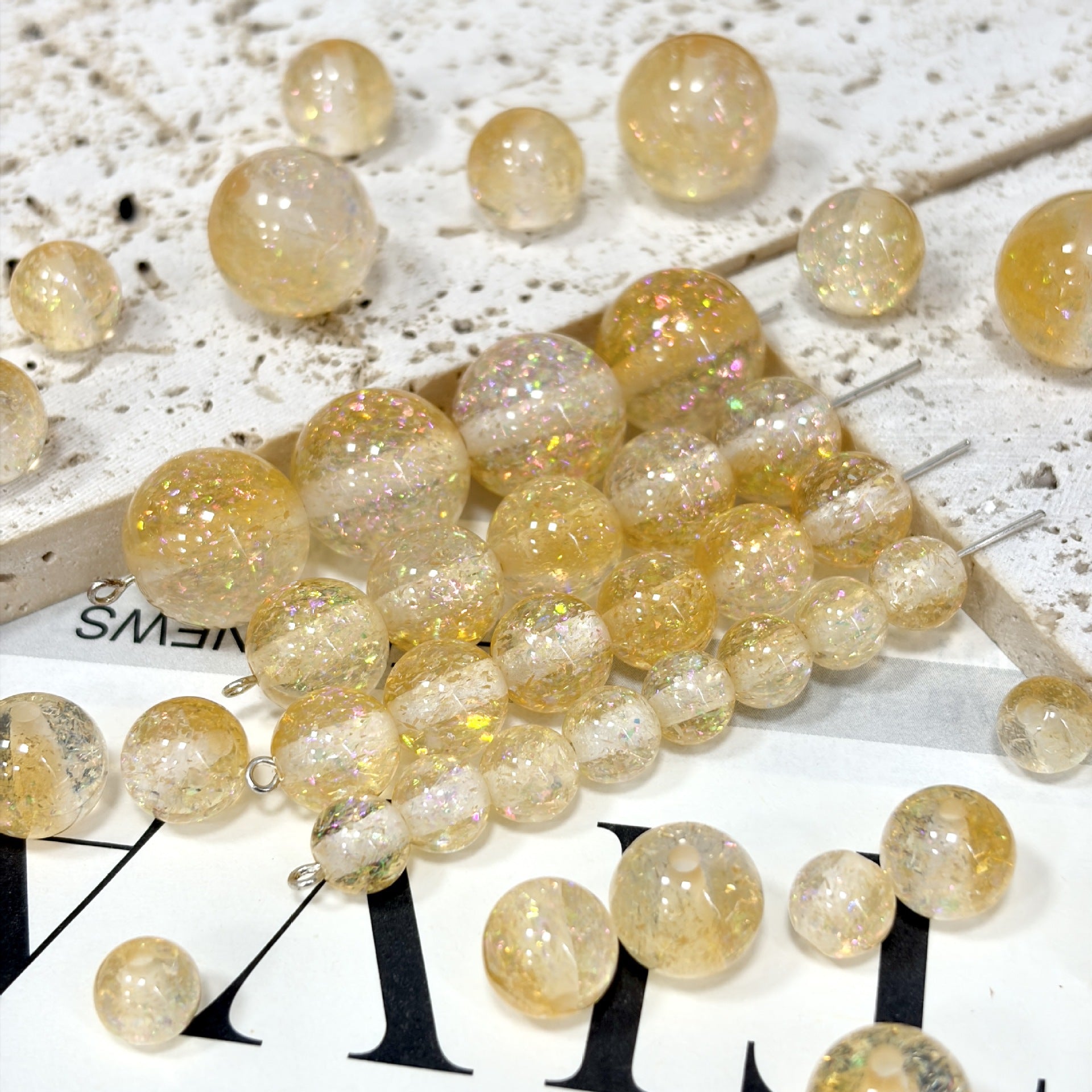 Dual Tone 8mm Round Resin Opal Beads Sparkling Glitter Finish 50pcs 12