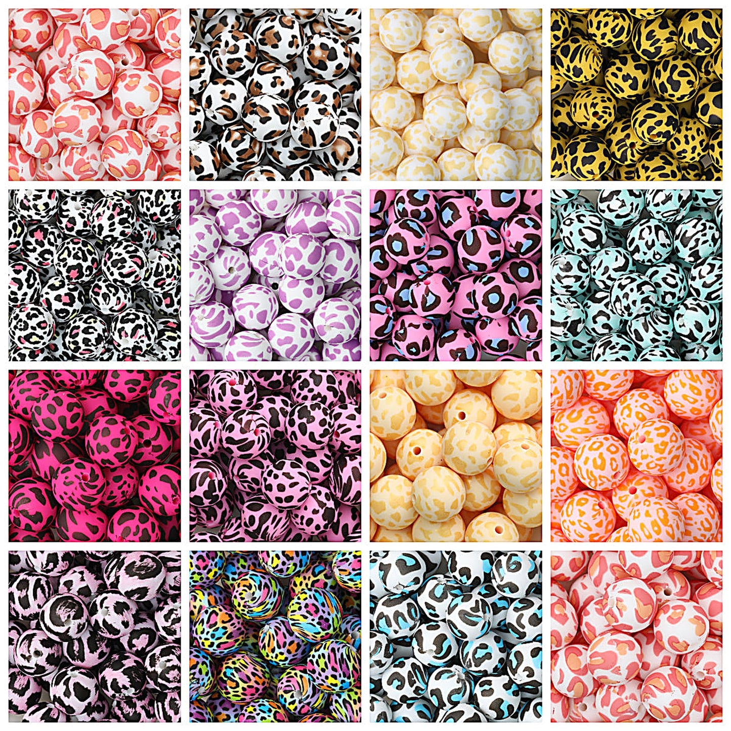 15mm Leopard Pattern Silicone Round Beads 50pcs
