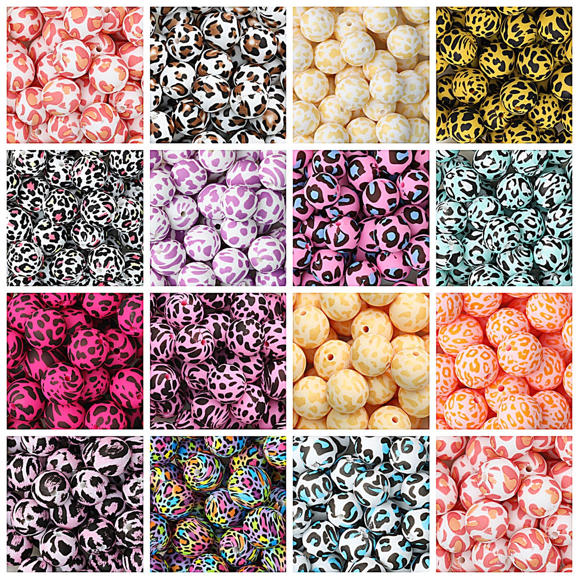 15mm Leopard Pattern Silicone Round Beads 50pcs