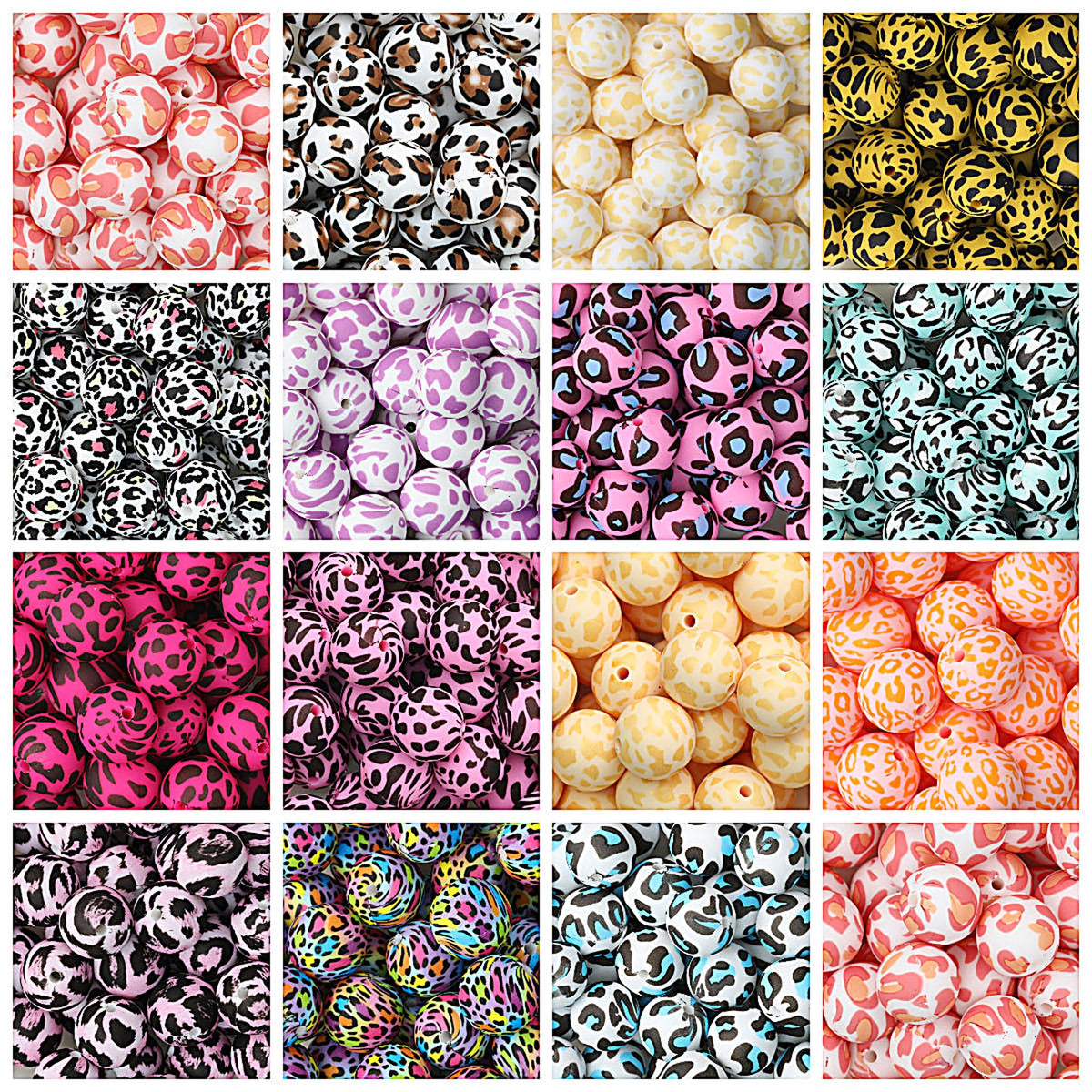 15mm Leopard Pattern Silicone Round Beads 50pcs
