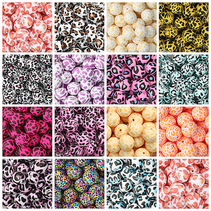 15mm Leopard Pattern Silicone Round Beads 50pcs