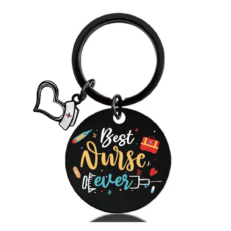 Stainless Steel Nurse Nursing Heart Cap Charm Color Printing Keychain 10