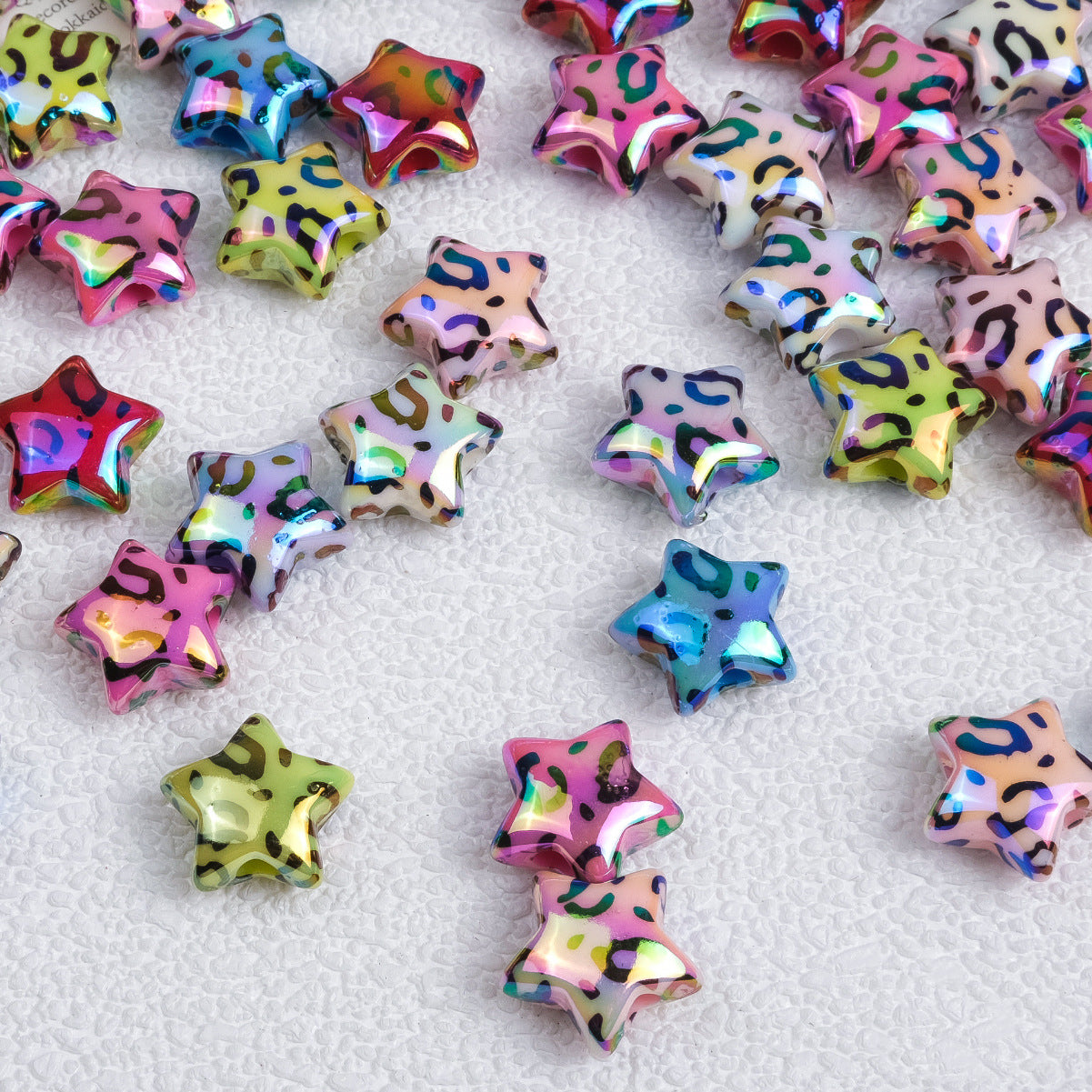 Plated Star Acrylic Beads 15mm Colored UV Plating Leopard Print 50pcs
