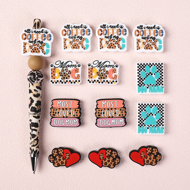 Silicone Focal Beads Dog Mom Leopard Print Paw Patterns 1 pcs