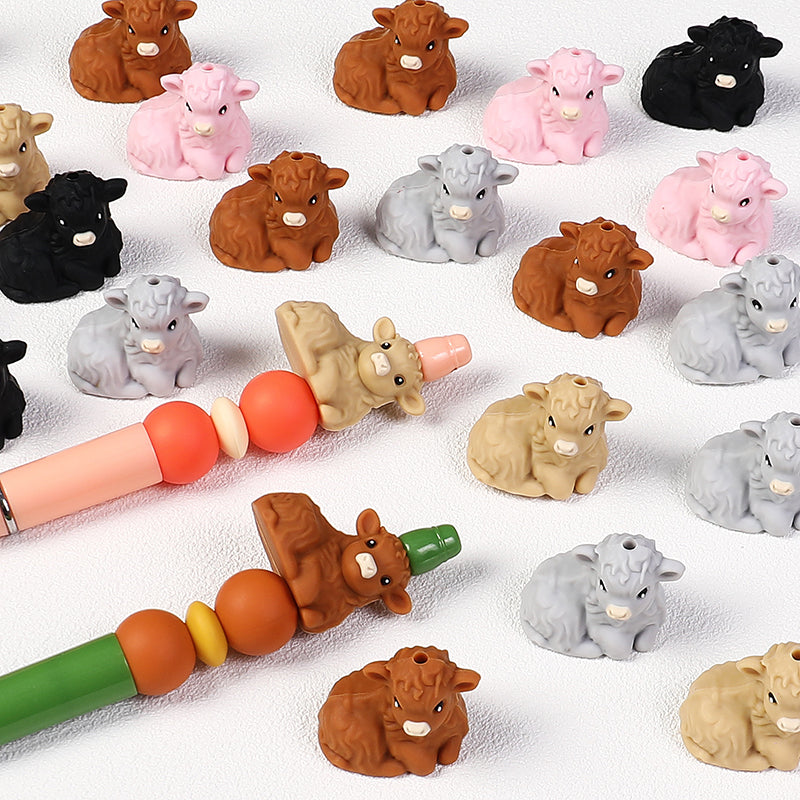 3D Lying Smiling Calf Silicone Focal Beads 20Pcs  6