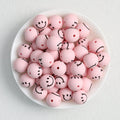 15mm Smiley Face Printed Round Silicone Beads  50pcs - Pink