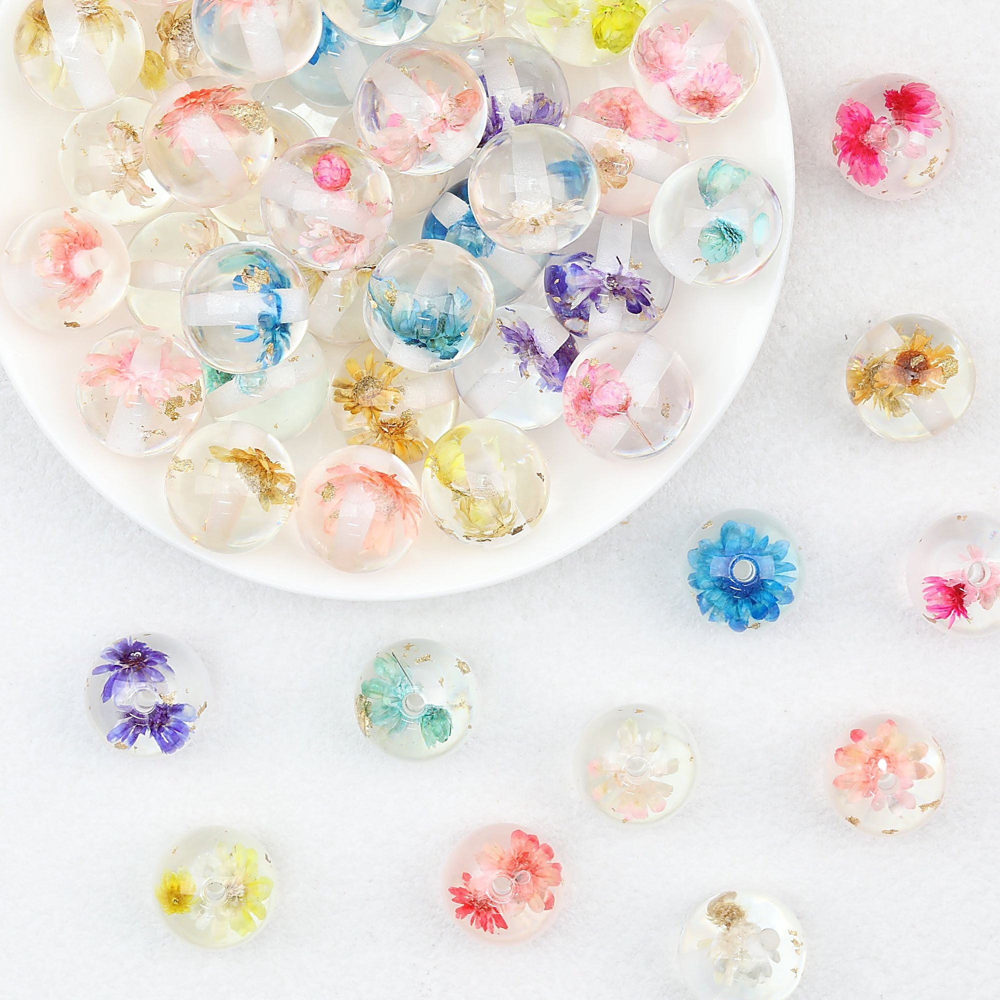 Floral Round Resin Beads Transparent Mixed Colors 20pcs 16mm 20mm