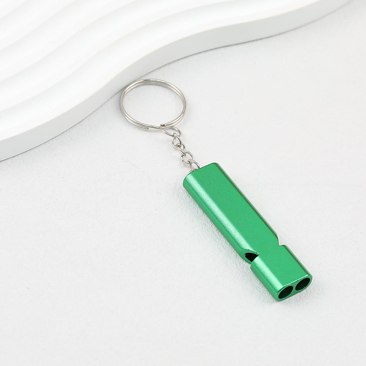 Survival Whistle Keychain Flat Aluminum Alloy Double Tube Self Defense - Green