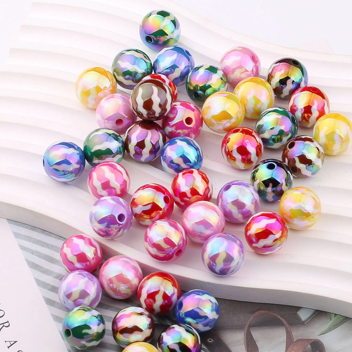 UV Plating Round Acrylic Beads 16mm Watermelon Stripe Printed 20pcs