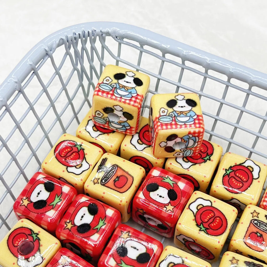 Square Acrylic Beads 14mm Puppy in Tomato Glossy Colors 10pcs 2