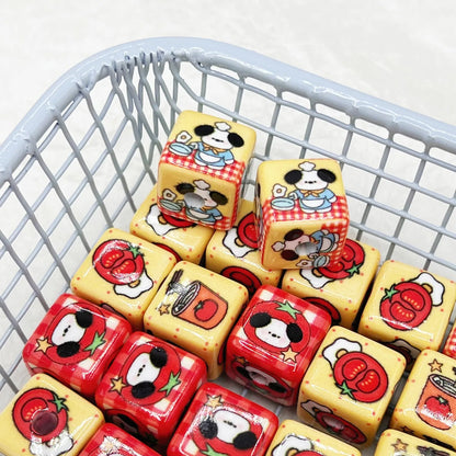 Square Acrylic Beads 14mm Puppy in Tomato Glossy Colors 10pcs 2
