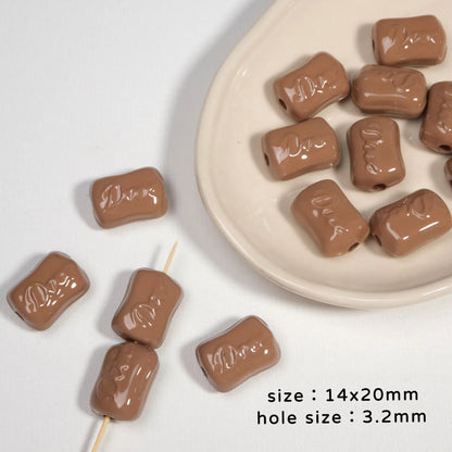 Square Acrylic Beads 14x20mm Dove Chocolate Glossy 20pcs 6