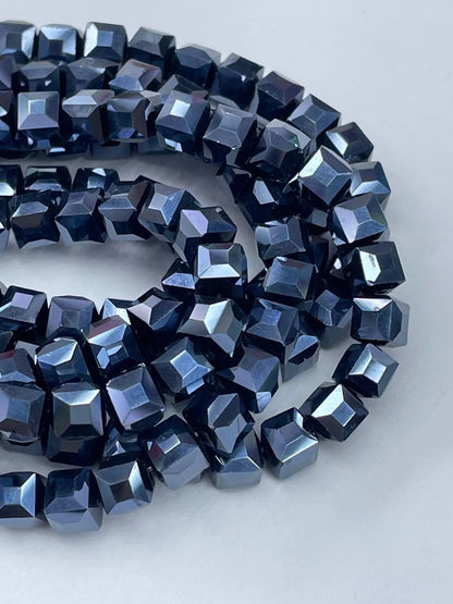 Electroplated Square Glass Beads 6mm Colorful Reflective 96pcs 26