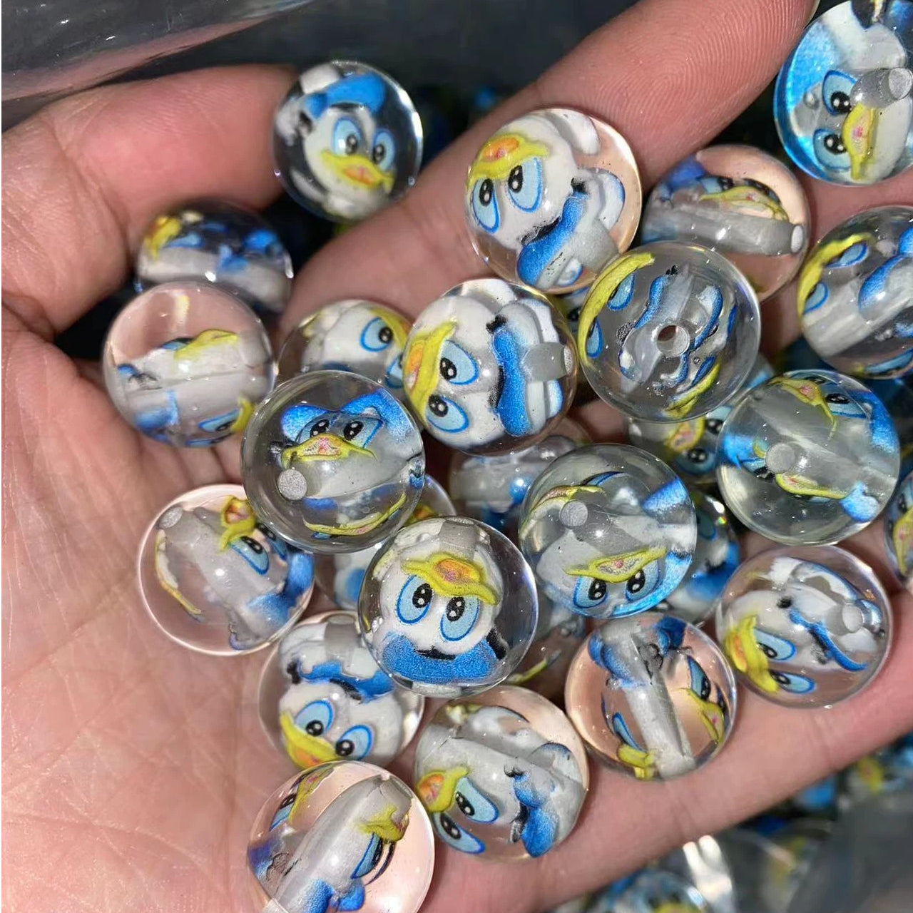 Clear Acrylic Round Beads 16mm Cartoon Figures 20pcs 14