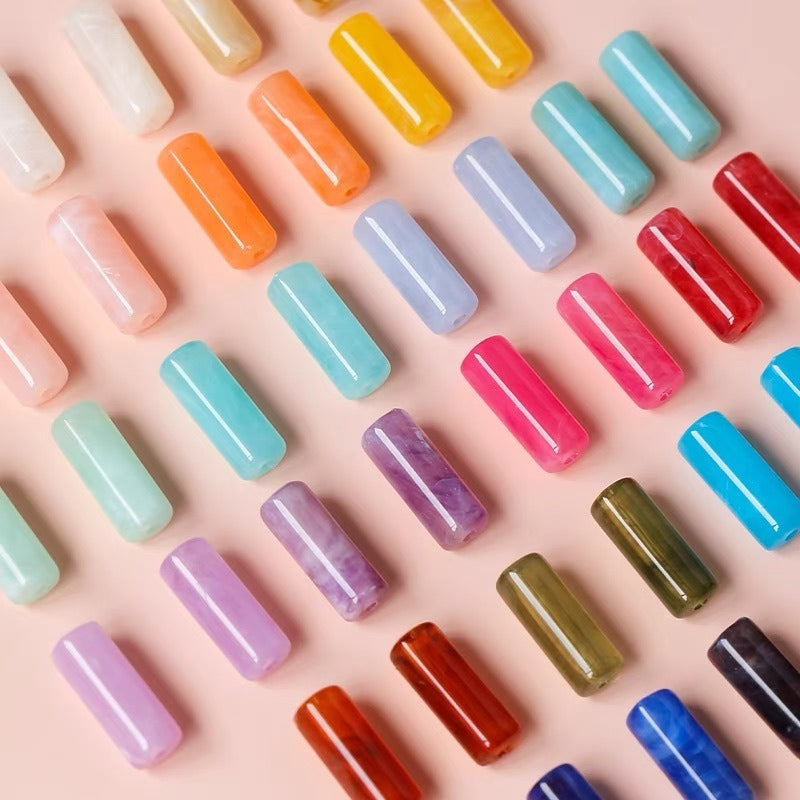 Acrylic Tube Beads 8x20mm Pastel Marbled Soft Glow 10pcs 2