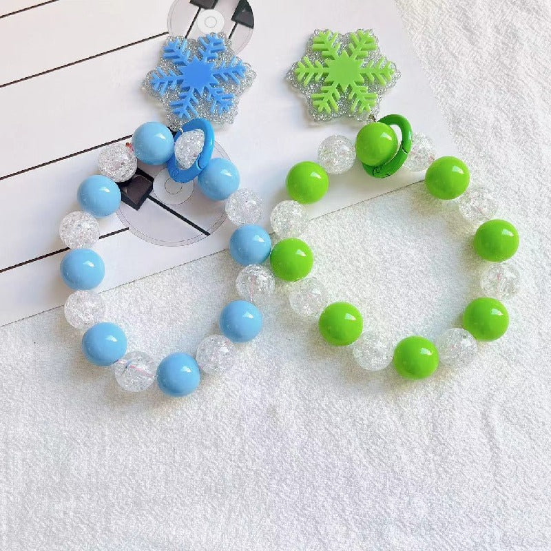 Acrylic Snowflake Beaded Keychain Plastic Resin Frosty Colors 2