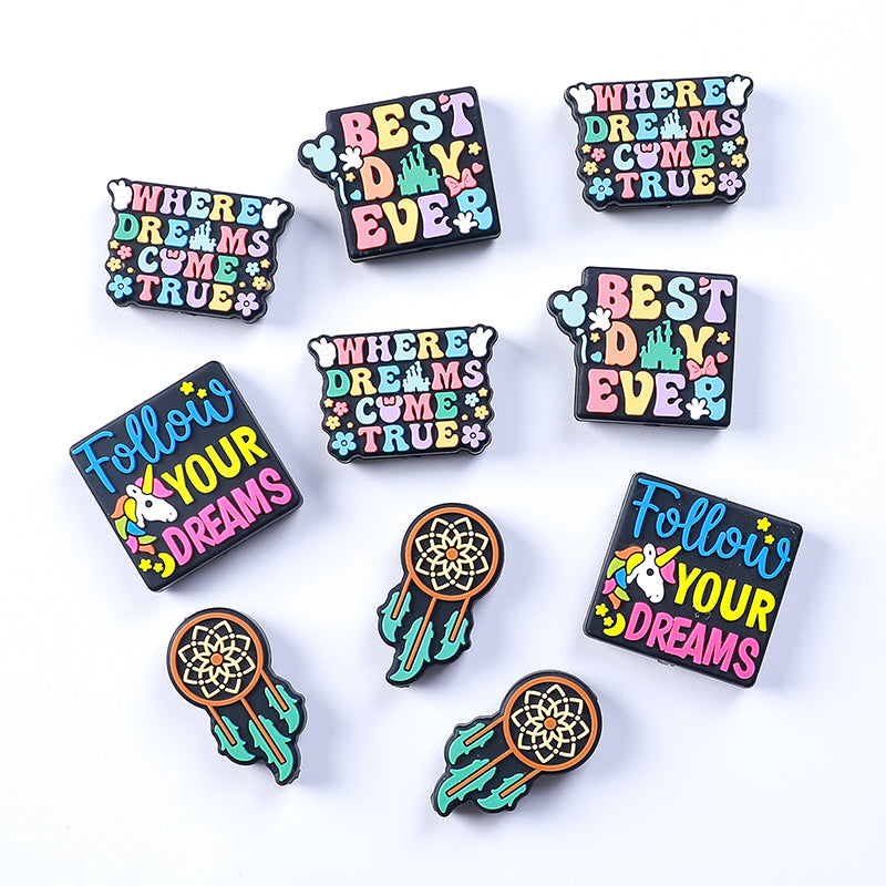 Silicone Focal Beads Dreams With Printed Text 20pcs 17