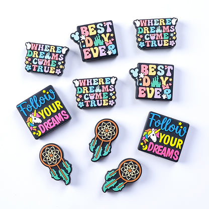 Silicone Focal Beads Dreams With Printed Text 20pcs 17